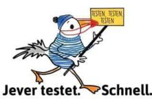 Logo des Schaufensters Testzentrum Jever testet. Schnell.